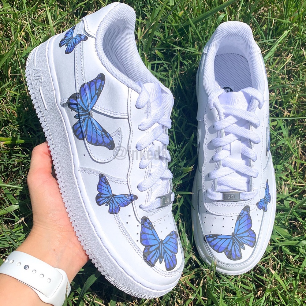 Nike Air Force 1 Custom Blue Butterfly Sneaker - Picture 5 of 5